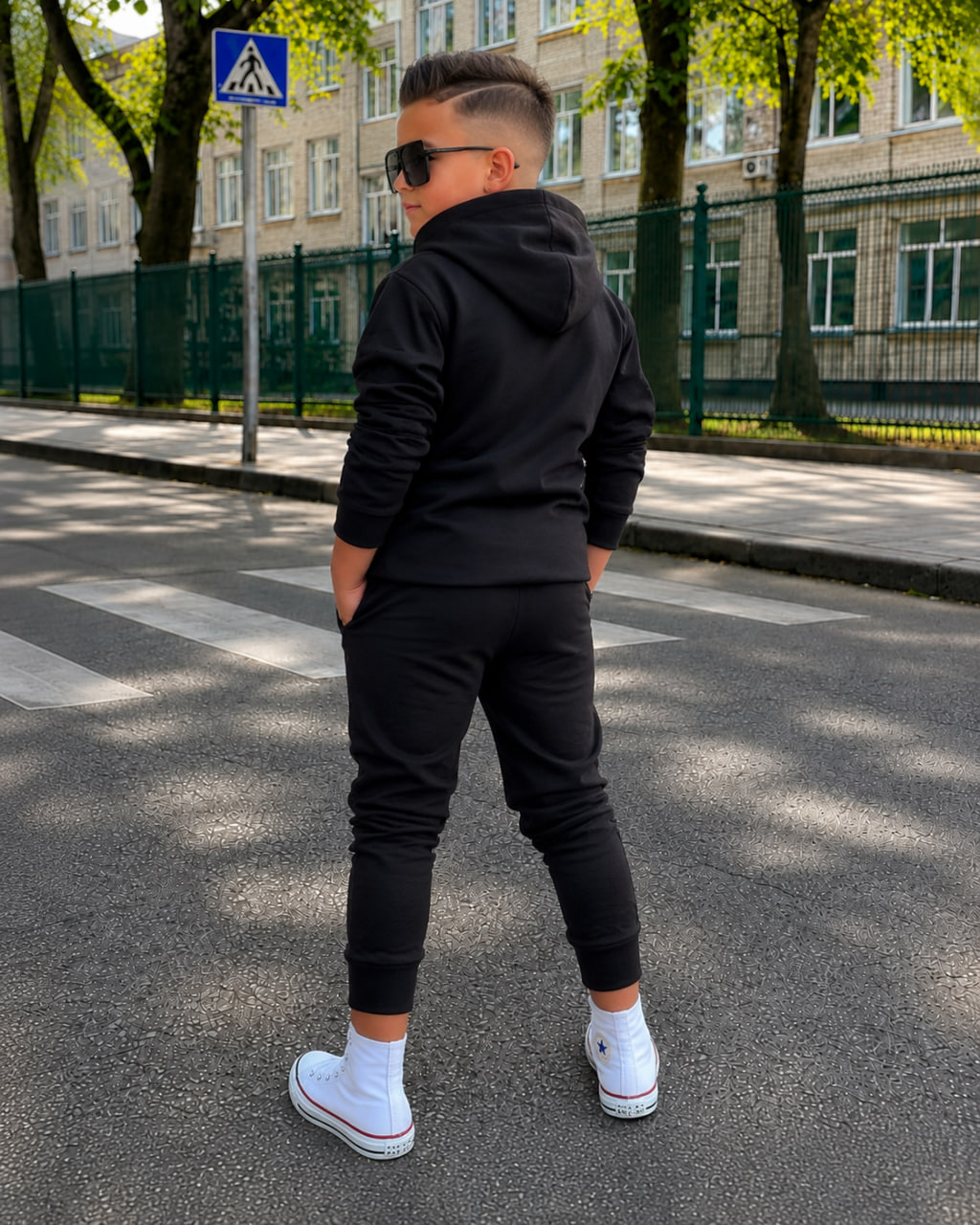Чорний дитячий костюм Adidas, вигляд ззаду